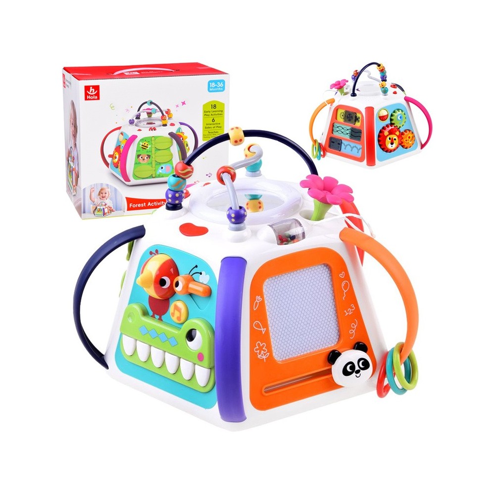 Hola Toys Interaktívna kocka so svetlom a zvukom + mazacia tabuľa + klavír + zrkadlo