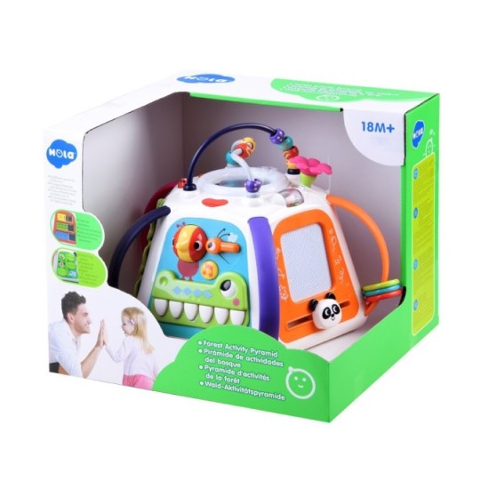 Hola Toys Interaktívna kocka so svetlom a zvukom + mazacia tabuľa + klavír + zrkadlo