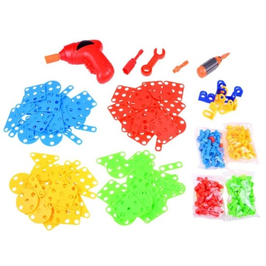 JOKO Konštrukčná kreatívna sada, stavebnica + vŕtačka na batérie 268ks, 3D stavebnica