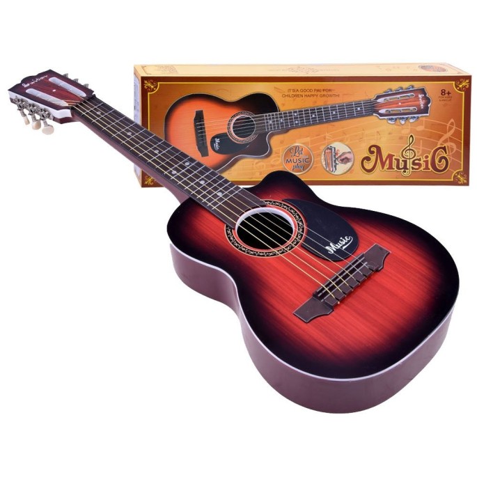 JOKO Detská plastová gitara, 6 kovové struny, hnedá