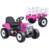 JOKO Elektrický traktor s vlečkou na drevo BLOW, diaľkové ovládanie, penové kolesá, kožené sedadlo, Led svetlá, USB, MP3, ružový