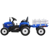 JOKO Elektrický traktor s vlečkou na drevo BLOW, diaľkové ovládanie, penové kolesá, kožené sedadlo, Led svetlá, USB, MP3, modrý