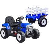 JOKO Elektrický traktor s vlečkou na drevo BLOW, diaľkové ovládanie, penové kolesá, kožené sedadlo, Led svetlá, USB, MP3, modrý