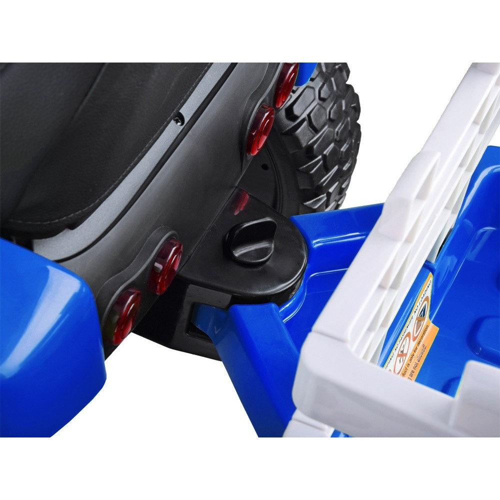JOKO Elektrický traktor s vlečkou na drevo BLOW, diaľkové ovládanie, penové kolesá, kožené sedadlo, Led svetlá, USB, MP3, modrý