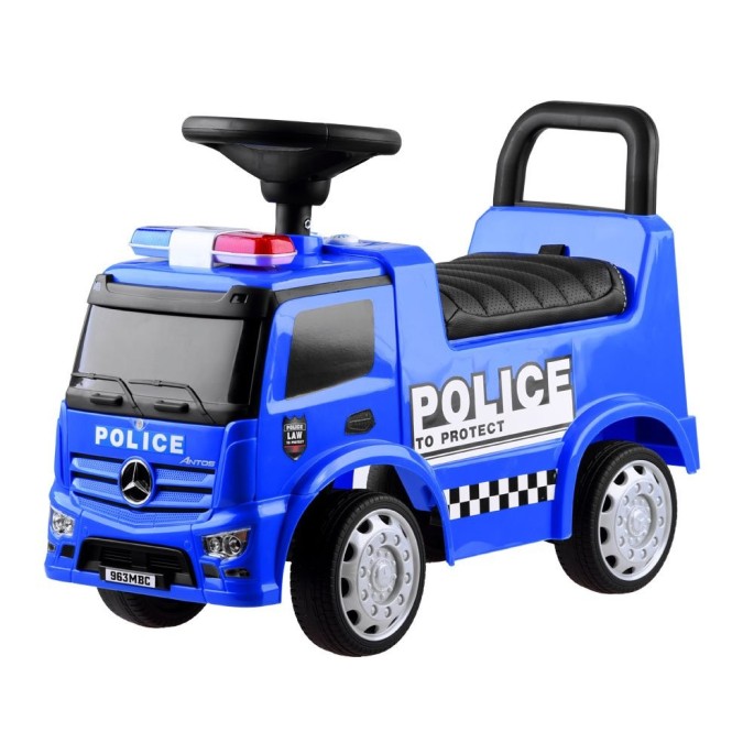 JOKO Odrážadlo Mercedes POLÍCIA so svetlom a zvukom, kožené sedadlo, modré