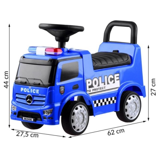 JOKO Odrážadlo Mercedes POLÍCIA so svetlom a zvukom, kožené sedadlo, modré