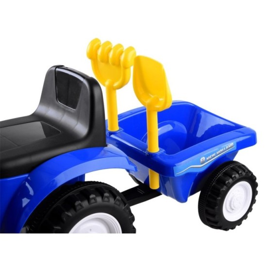 JOKO Odrážadlo traktor pre najmenšich s vlečkou + lopatka + hrable, modrý