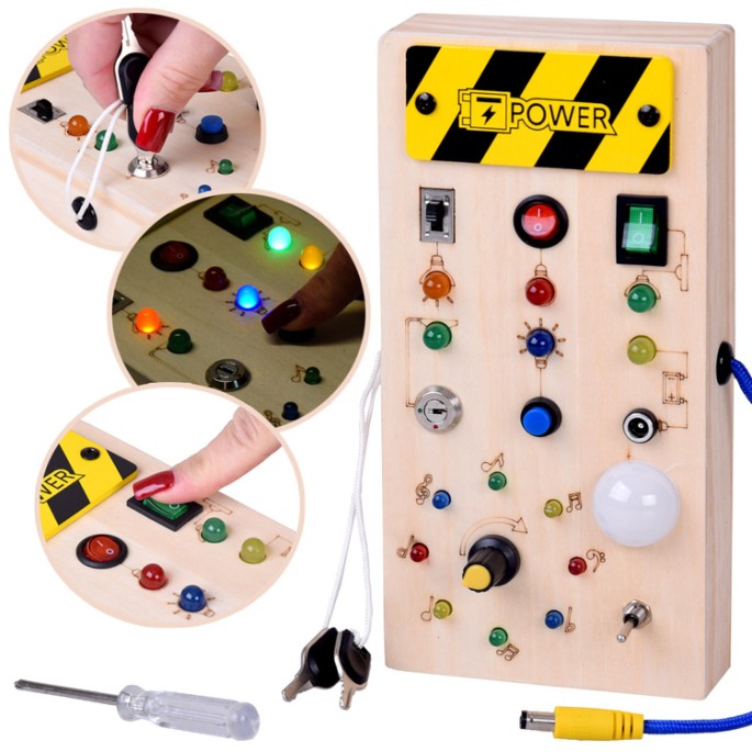 JOKO Drevená Montessori Elektrická Tabuľa, doska s LED svetlom