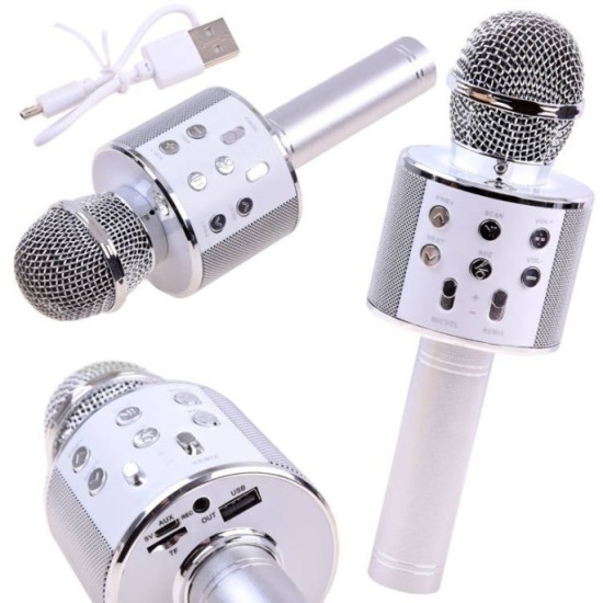JOKO Mikrofón Karaoke, Bluetooth + nabíjačka, strieborný