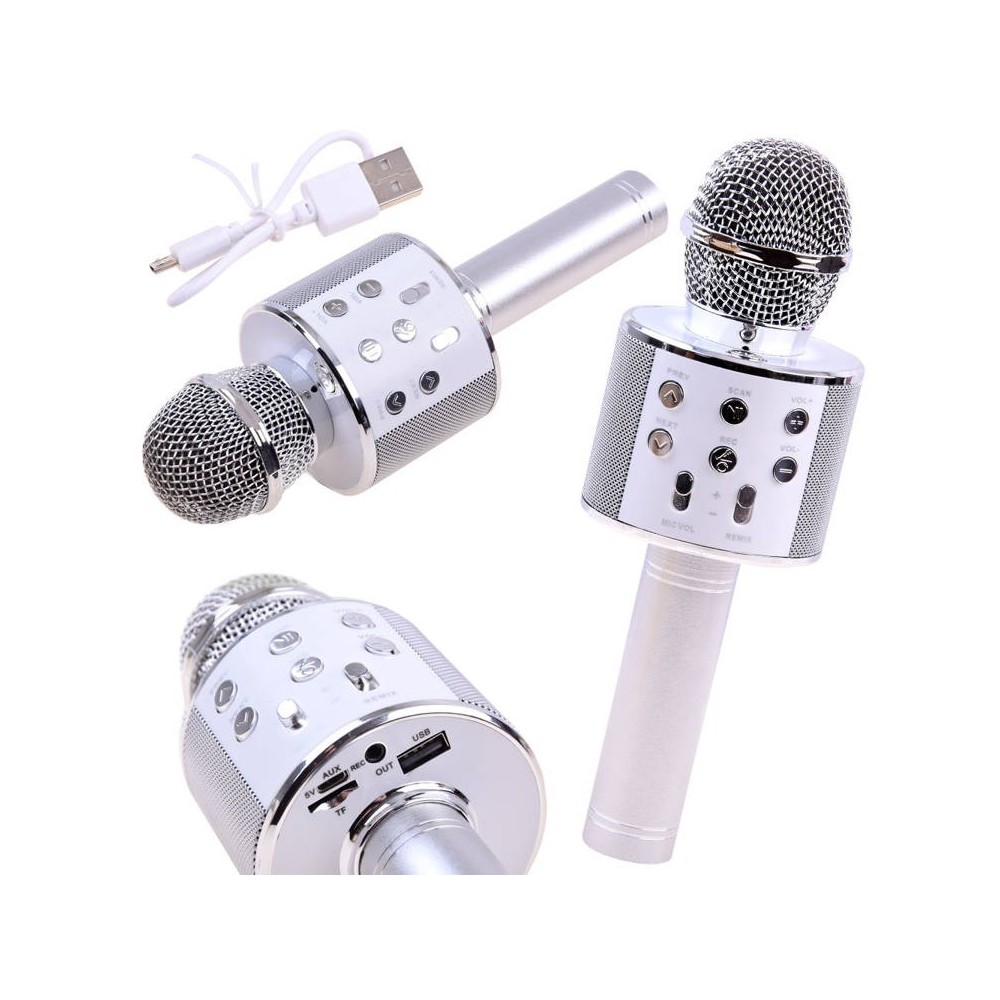 JOKO Mikrofón Karaoke, Bluetooth + nabíjačka, strieborný