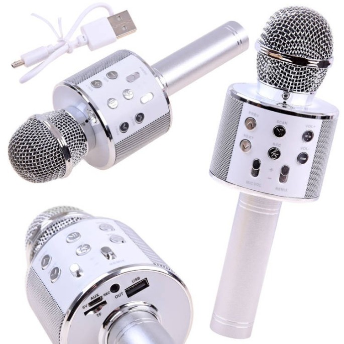 JOKO Mikrofón Karaoke, Bluetooth + nabíjačka, strieborný