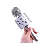 JOKO Mikrofón Karaoke, Bluetooth + nabíjačka, strieborný