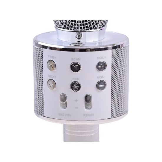 JOKO Mikrofón Karaoke, Bluetooth + nabíjačka, strieborný