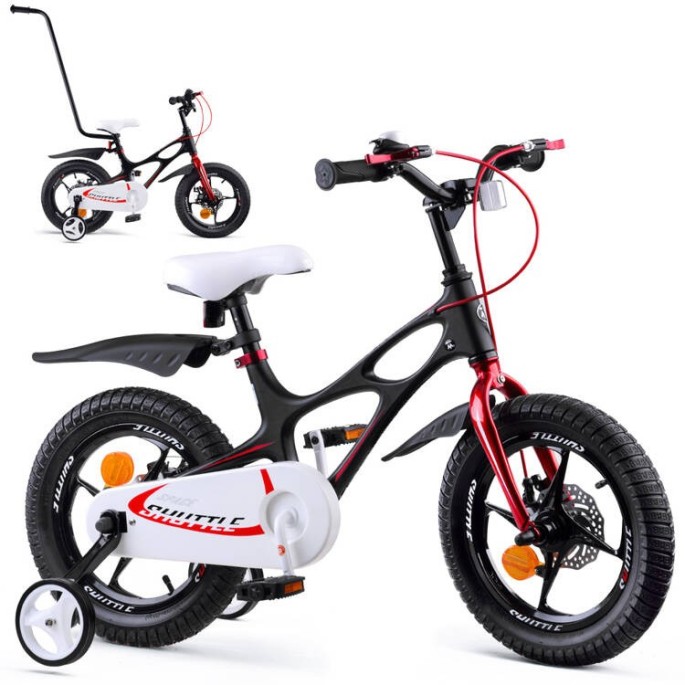 Royal Baby Detský bicykel Space Shuttle 14" s nafukovacími kolesami + pomocné kolieska + zvonček, čierny