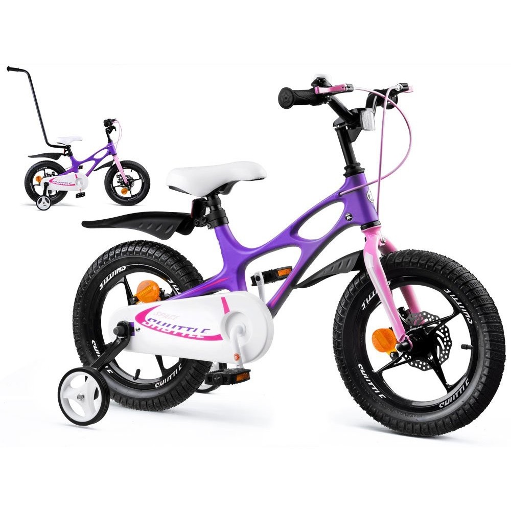 Royal Baby Detský bicykel Space Shuttle 14" s nafukovacími kolesami + pomocné kolieska + zvonček, fialový