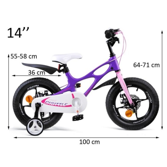 Royal Baby Detský bicykel Space Shuttle 14" s nafukovacími kolesami + pomocné kolieska + zvonček, fialový