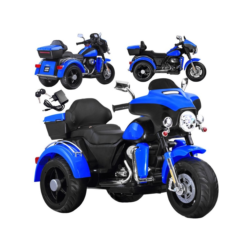 JOKO Veľká Elektrická Motorka Chopper 118cm, penové kolesá, kožené sedadlo, modrá