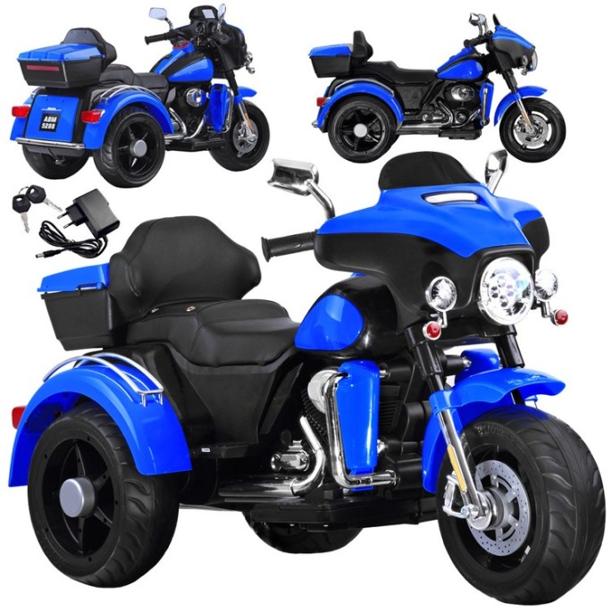 JOKO Veľká Elektrická Motorka Chopper 118cm, penové kolesá, kožené sedadlo, modrá