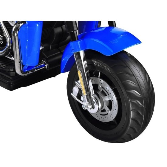 JOKO Veľká Elektrická Motorka Chopper 118cm, penové kolesá, kožené sedadlo, modrá