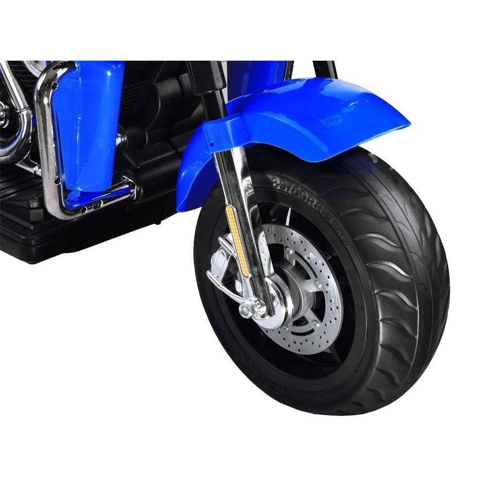 JOKO Veľká Elektrická Motorka Chopper 118cm, penové kolesá, kožené sedadlo, modrá