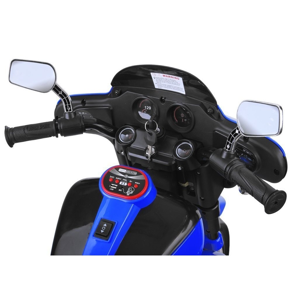 JOKO Veľká Elektrická Motorka Chopper 118cm, penové kolesá, kožené sedadlo, modrá