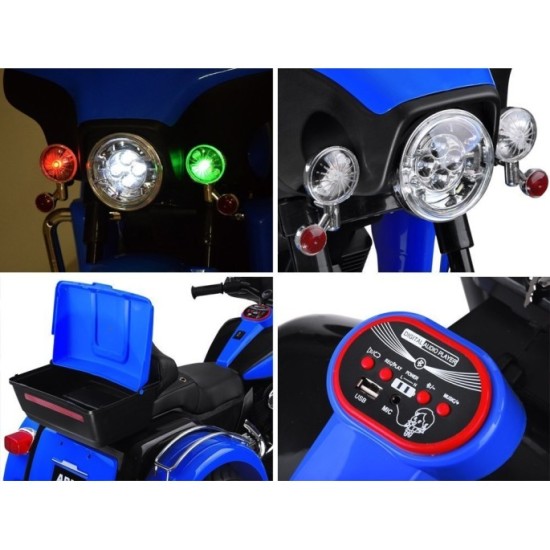 JOKO Veľká Elektrická Motorka Chopper 118cm, penové kolesá, kožené sedadlo, modrá