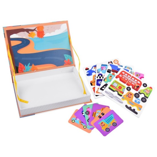 JOKO Magnetická kniha, magnetické Puzzle Autá, Raketa, Autobus, dopravné prostriedky
