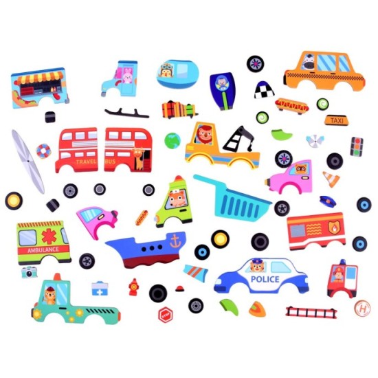 JOKO Magnetická kniha, magnetické Puzzle Autá, Raketa, Autobus, dopravné prostriedky
