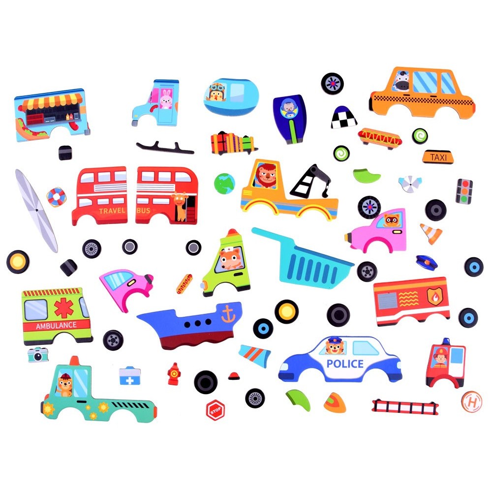 JOKO Magnetická kniha, magnetické Puzzle Autá, Raketa, Autobus, dopravné prostriedky