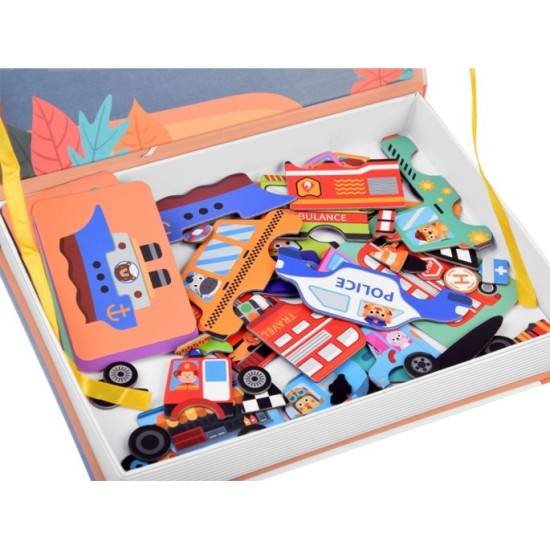 JOKO Magnetická kniha, magnetické Puzzle Autá, Raketa, Autobus, dopravné prostriedky