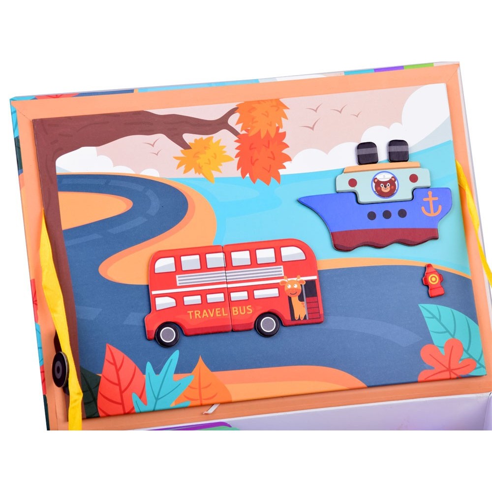 JOKO Magnetická kniha, magnetické Puzzle Autá, Raketa, Autobus, dopravné prostriedky