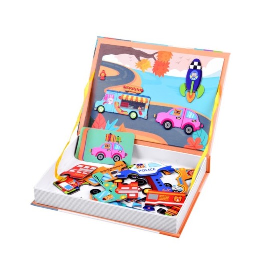 JOKO Magnetická kniha, magnetické Puzzle Autá, Raketa, Autobus, dopravné prostriedky