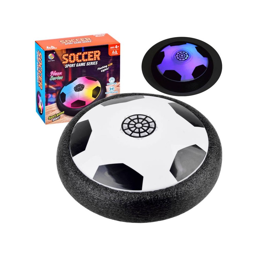 JOKO Hoverball Lietajúca futbalová lopta do izby s LED svetlom na batérie 19cm, čierno-biela