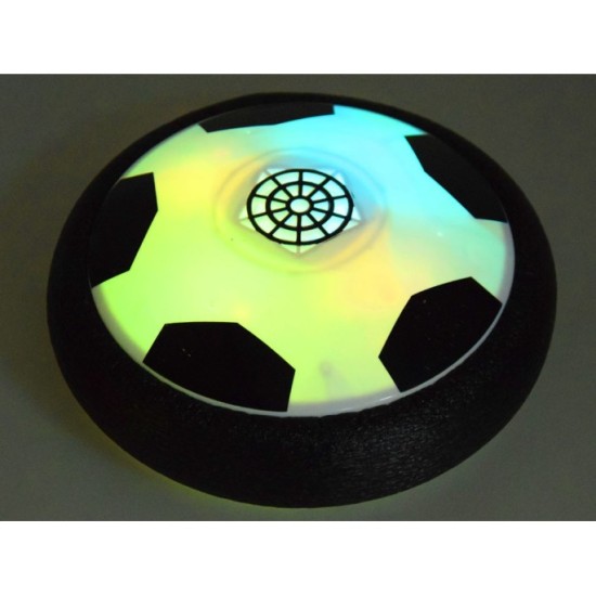 JOKO Hoverball Lietajúca futbalová lopta do izby s LED svetlom na batérie 19cm, čierno-biela
