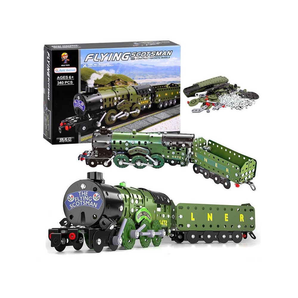 JOKO Konštrukčná Kovová stavebnica Lokomotíva Flying Scotsman s vagónom 340ks