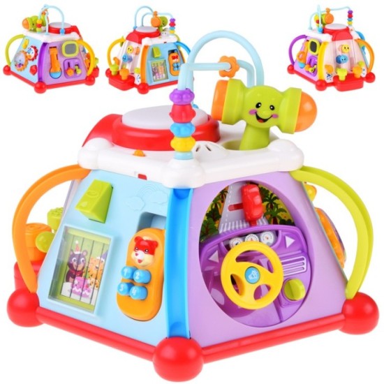 HOLA Toys Interaktívna kocka pre deti so svetlom a zvukom + mikrofón a volant 15v1