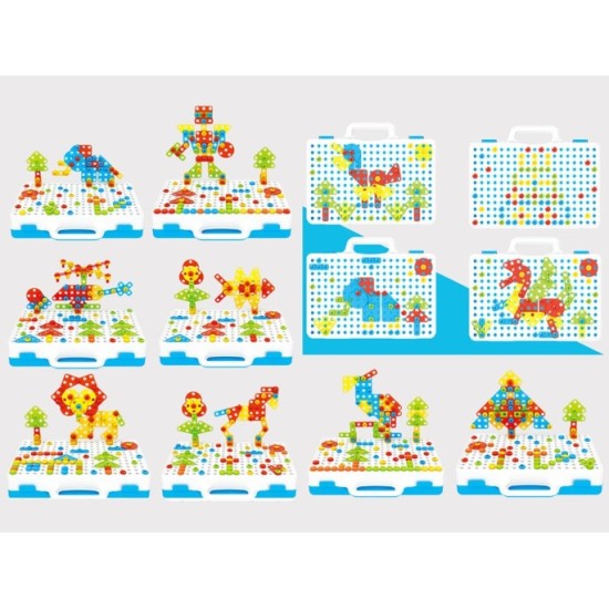 JOKO Konštrukčná Stavebnica 3D, kreatívna sada + vŕtačka na batérie a kufrík 237ks
