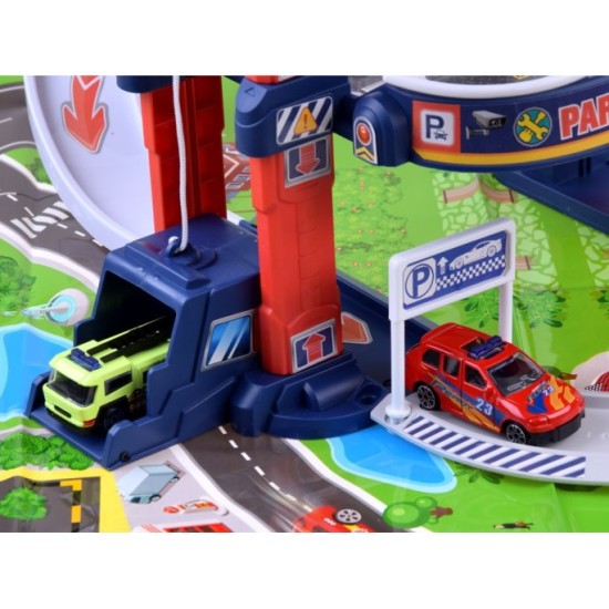 JOKO Veľké Parkovisko s Elektrickým Výťahom, čerpacia stanica, vrtulník, 2 kovové autíčka + Podložka Mesto