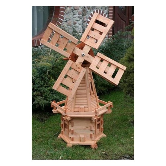 MKSTOR Drevený veterný mlyn záhradný otočný dekoračný 85cm, jelša
