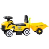 JOKO Odrážadlo traktor s vlečkou a zvukom + hrable a lopatka, žltý