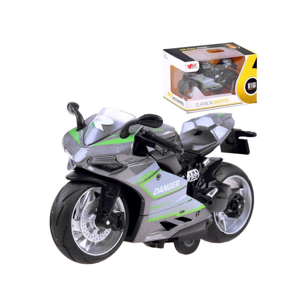 JOKO Kovová Motorka Model na natiahnutie, sivo-zelená