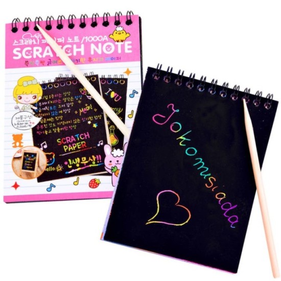 JOKO Škrabací/Vyškrabovací notes duhový + drevený stylus, ružový