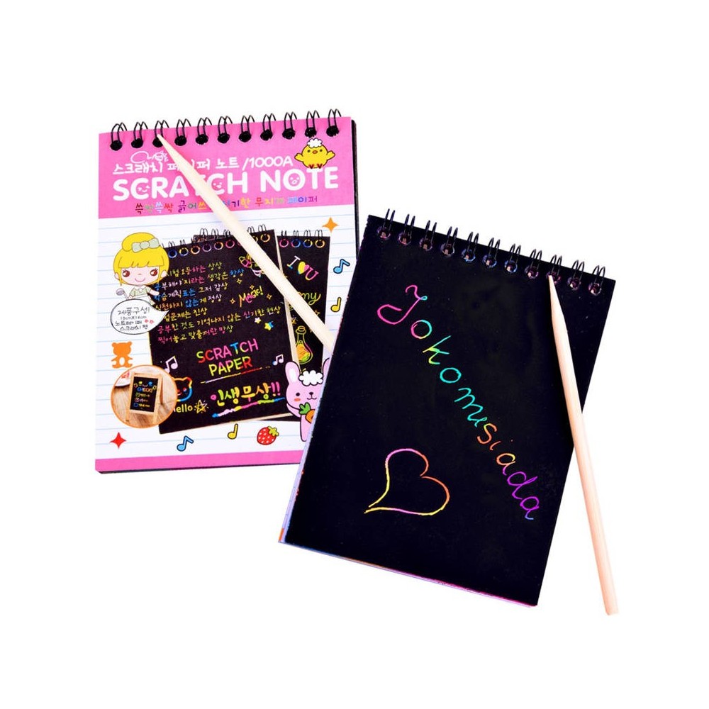 JOKO Škrabací/Vyškrabovací notes duhový + drevený stylus, ružový