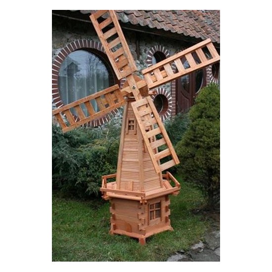 MKSTOR Drevený veterný mlyn záhradný otočný dekoračný 170cm, jelša