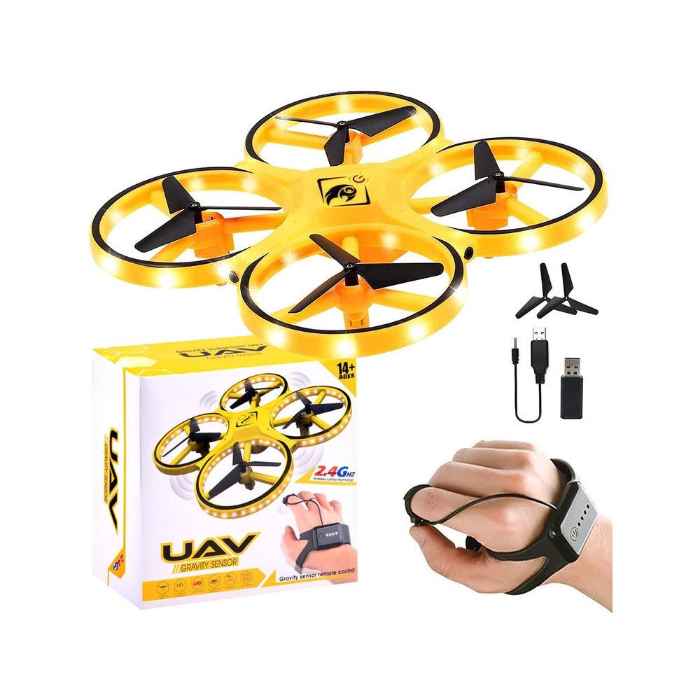 JOKO RC Dron ovládaný rukou s LED svetlom, Kvadrokoptéra UAV Gravity Sensor na diaľkové ovládanie, žltý