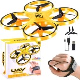 JOKO RC Dron ovládaný rukou s LED svetlom, Kvadrokoptéra UAV Gravity Sensor na diaľkové ovládanie, žltý