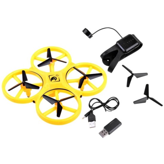JOKO RC Dron ovládaný rukou s LED svetlom, Kvadrokoptéra UAV Gravity Sensor na diaľkové ovládanie, žltý