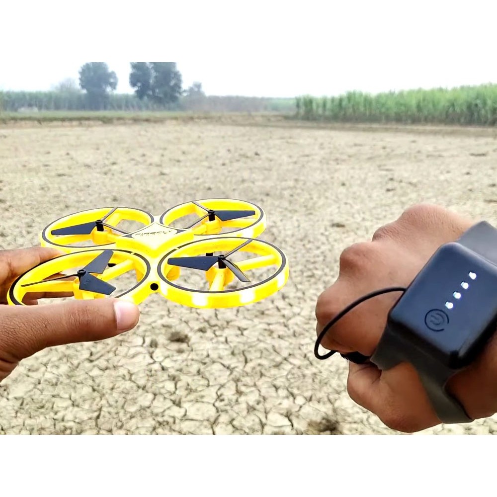 JOKO RC Dron ovládaný rukou s LED svetlom, Kvadrokoptéra UAV Gravity Sensor na diaľkové ovládanie, žltý