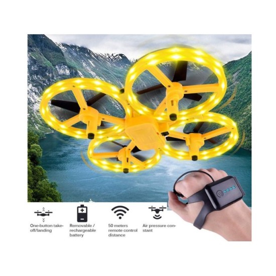 JOKO RC Dron ovládaný rukou s LED svetlom, Kvadrokoptéra UAV Gravity Sensor na diaľkové ovládanie, žltý