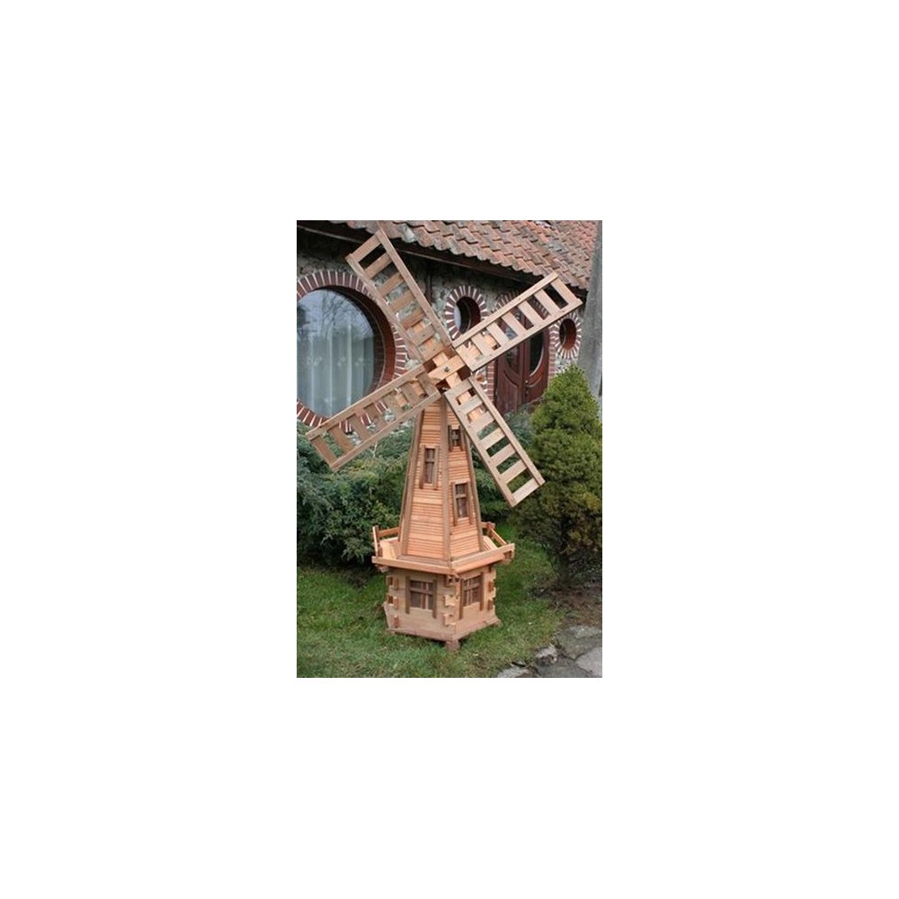 MKSTOR Drevený veterný mlyn záhradný otočný dekoračný 170cm, jelša a palisander
